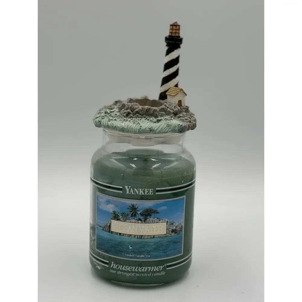 Rare Yankee Candle Ocean Water 22oz Glass Jar Large Light Blue Vintage USA New